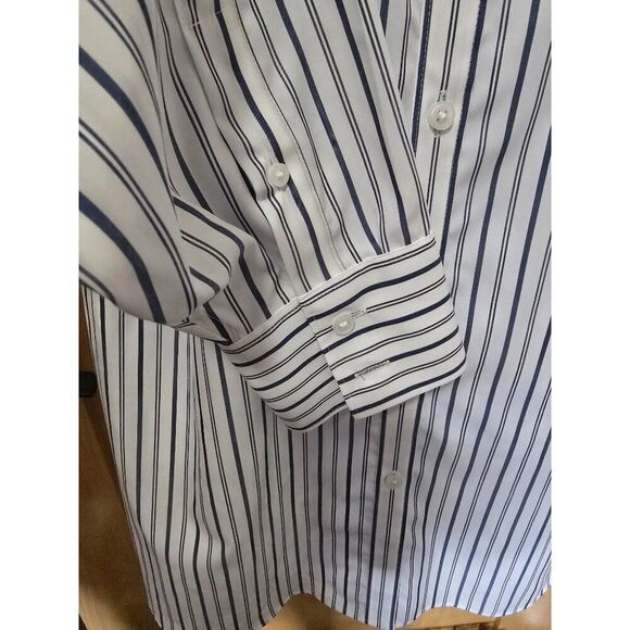Lands End Button-Down Shirt 18W No Iron Supima Striped Blue & White Long Sleeve - Picture 5 of 9